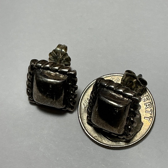 Sterling Silver Square Stud Earrings. 7/16 inches square - Picture 5 of 6